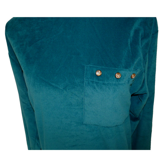 Teal Velveteen Pullover Longsleeve Mock Turtle Neck Small Vintage Haband for Her - Picture 7 of 16